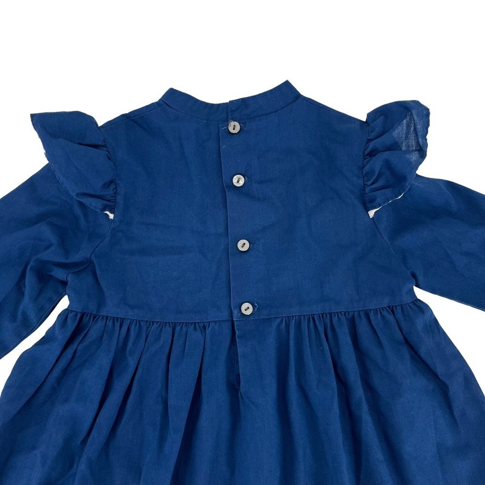 Vintage Girl’s Prairie Dress Smocked Floral JC Penney Navy Blue Size 6 - Picture 5 of 7